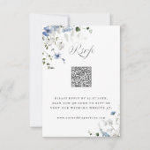 Waterverf Blauw Wit Groen Bloem Bruiloft QR Code RSVP Kaartje (Voorkant)