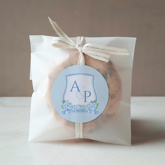 Waterverf Blauw Wit Hydrangea Bruiloft Crest Vierkante Sticker