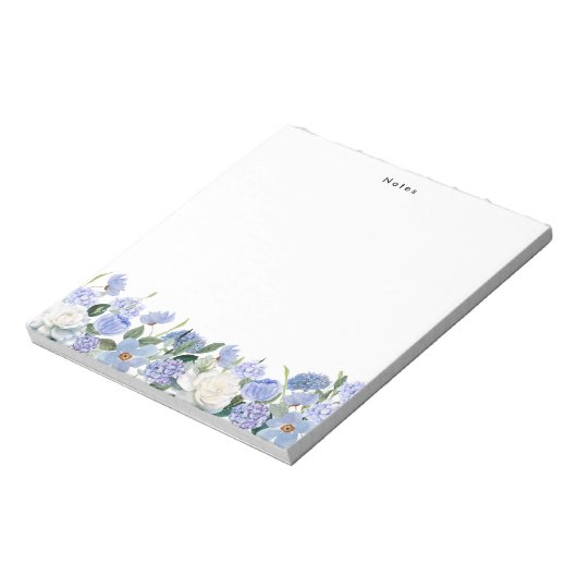Waterverf Blauw Wit Hydrangeas Gepersonaliseerd Notitieblok (Linkerzijde)