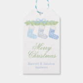 Waterverf Blauw & Wit Kerstkousen Cadeaulabel (Voorkant)