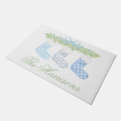 Waterverf Blauw & Wit Kerstkousen Deurmat (Schuin)