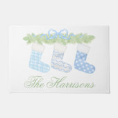 Waterverf Blauw & Wit Kerstkousen Deurmat (Voorkant)