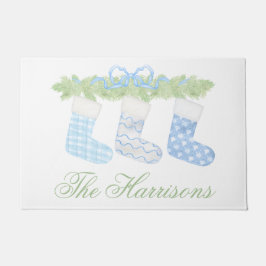 Waterverf Blauw & Wit Kerstkousen Deurmat