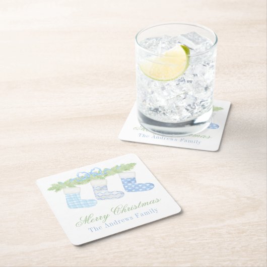 Waterverf Blauw & Wit Kerstkousen Kartonnen Onderzetters (Insitu)