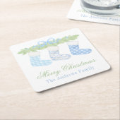 Waterverf Blauw & Wit Kerstkousen Kartonnen Onderzetters (Schuin)