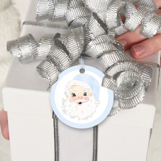 Waterverf Blauw & Wit Kerstman, Kerstman Bedankjes Labels