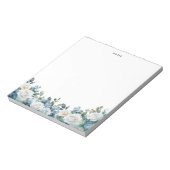 Waterverf Blauw Wit Pioenen Eucalyptus Aangepast Notitieblok (Linkerzijde)