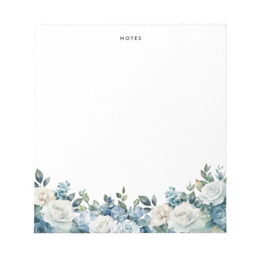 Waterverf Blauw Wit Pioenen Eucalyptus Aangepast Notitieblok (Voorkant)