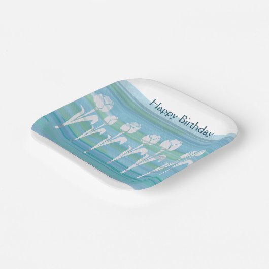 Waterverf Blauw Wit Verjaardag Kinder Tulp Papieren Bordje (Gebogen)