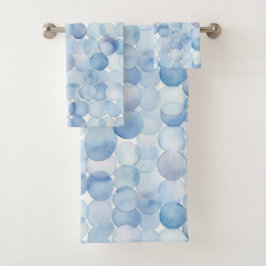 Waterverf Blauw Witte Cirkels Modern Patroon Bad Handdoek