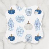 Waterverf Blauw Witte Pompoenen Herfst Bruidsdiner Bedankjes Labels (Achterkant)