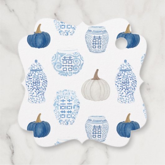 Waterverf Blauw Witte Pompoenen Herfst Bruiloft Fe Bedankjes Labels (Achterkant)