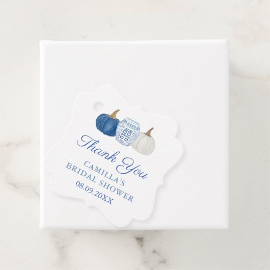 Waterverf Blauw Witte Pompoenen Herfst Bruiloft Fe Bedankjes Labels (In situ)