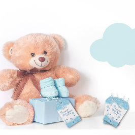 Waterverf blauw wolk pastelborstel Baby Jongensdou Cadeaulabel