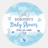 Waterverf blauw wolk pastelborstel Baby Jongensdou Ronde Sticker (Voorkant)