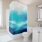 Waterverf Blauw Zee Ombre Douchegordijn (In situ)