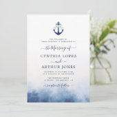 waterverf blauw zee thema nautische bruiloft kaart (Staand voorkant)