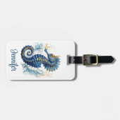 Waterverf blauw zeepaard ontwerp bagagelabel (Voorkant horizontaal)