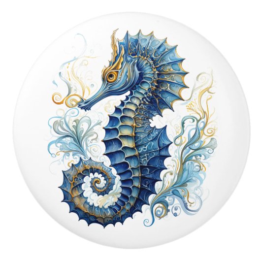 Waterverf blauw zeepaardontwerp keramische knop (Voorkant)