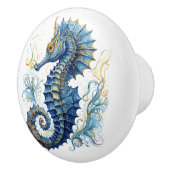Waterverf blauw zeepaardontwerp keramische knop (Rechts)