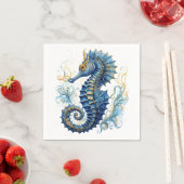 Waterverf blauw zeepaardontwerp servet (Insitu)