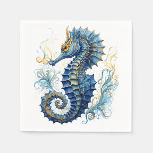 Waterverf blauw zeepaardontwerp servet