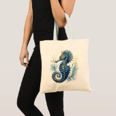 Waterverf blauw zeepaardontwerp tote bag (Voorkant (product))