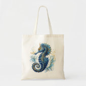 Waterverf blauw zeepaardontwerp tote bag (Voorkant)