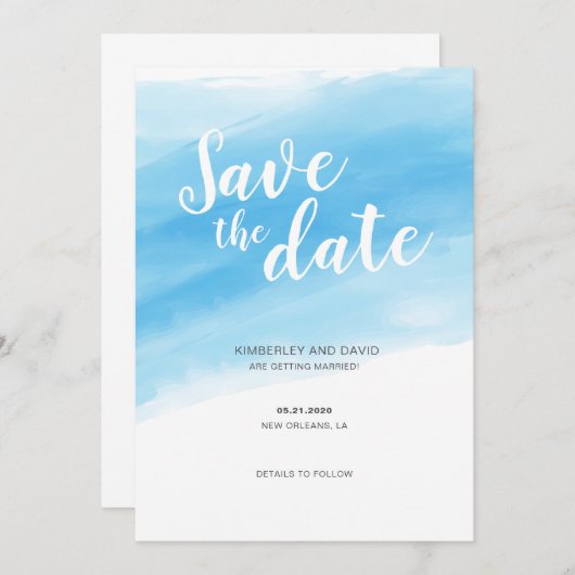 Waterverf Blauw zeezijde Opslaan Datum Kaart (Voorkant / Achterkant)