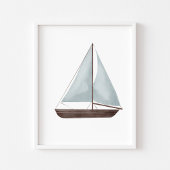Waterverf blauw zeilboot poster