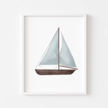 Waterverf blauw zeilboot poster