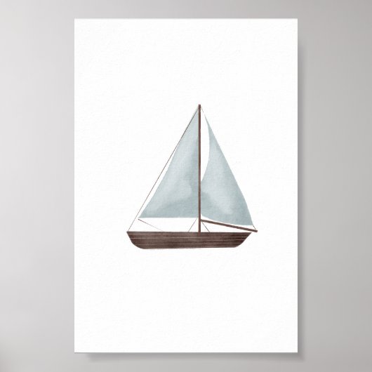Waterverf blauw zeilboot poster (Voorkant)