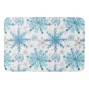 Waterverf Blauw & Zilver Glitter Winter Sneeuwvlok Badmat