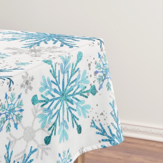 Waterverf Blauw & Zilver Glitter Winter Sneeuwvlok Tafelkleed (Voorbeeld)