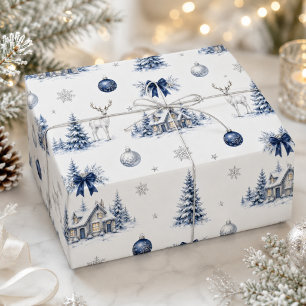 Waterverf Blauw Zilver Winter Wonderland Kerstmis Cadeaupapier