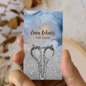 Waterverf Blauw zilveren glitter voor haarstijllij Visitekaartje