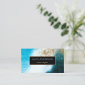 Waterverf blauw zwart goud glitter designer visitekaartje (Staand voorkant)