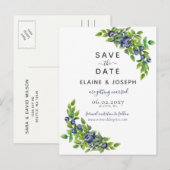 waterverf blauwbessen blauwe botanische bruiloft aankondigingskaart (Voorkant / Achterkant)