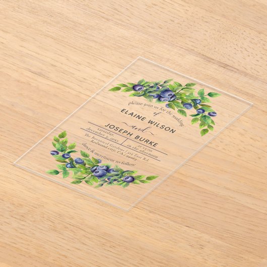 waterverf blauwbessen blauwe botanische bruiloft acryl uitnodigingen (Laagn)