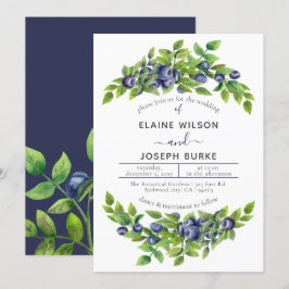 waterverf blauwbessen blauwe botanische bruiloft kaart