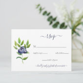waterverf blauwbessen blauwe botanische bruiloft RSVP kaartje (Staand voorkant)