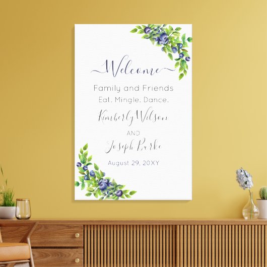 waterverf blauwbessen blauwe botanische welkomstte canvas afdruk (Insitu (Woonkamer))