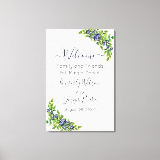 waterverf blauwbessen blauwe botanische welkomstte canvas afdruk (Voorkant)