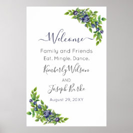 waterverf blauwbessen blauwe botanische welkomstte poster