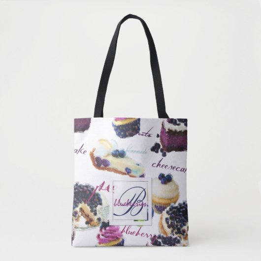 Waterverf Blauwbessen en zoetenmonogram Tote Bag (Voorkant)