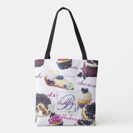 Waterverf Blauwbessen en zoetenmonogram Tote Bag (Achterkant)