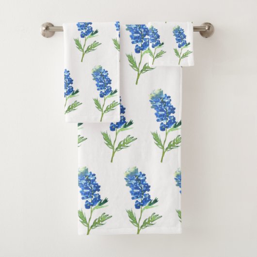 Waterverf Blauwbonnets Texas State Blue Flowers Bad Handdoek (Insitu)
