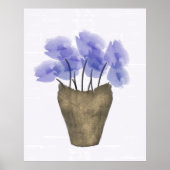 Waterverf Blauwe Anemonen in koperfase Poster (Voorkant)