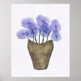 Waterverf Blauwe Anemonen in koperfase Poster