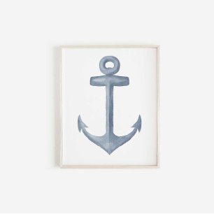 Waterverf blauwe ankerprint poster